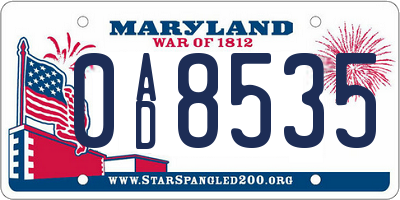 MD license plate 0AD8535