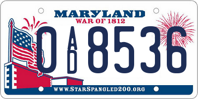 MD license plate 0AD8536