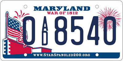 MD license plate 0AD8540