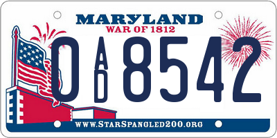 MD license plate 0AD8542