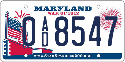 MD license plate 0AD8547