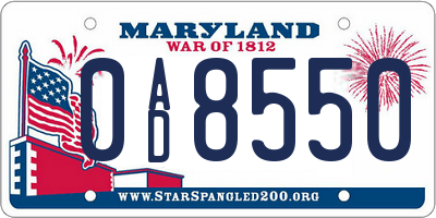 MD license plate 0AD8550