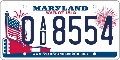 MD license plate 0AD8554