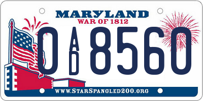 MD license plate 0AD8560