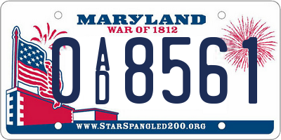 MD license plate 0AD8561