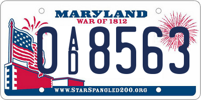 MD license plate 0AD8563