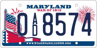 MD license plate 0AD8574