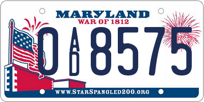MD license plate 0AD8575