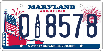 MD license plate 0AD8578