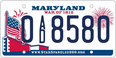 MD license plate 0AD8580