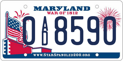MD license plate 0AD8590
