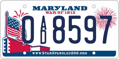 MD license plate 0AD8597