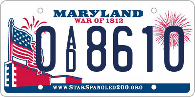 MD license plate 0AD8610