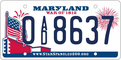 MD license plate 0AD8637