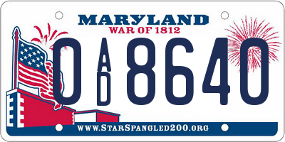 MD license plate 0AD8640
