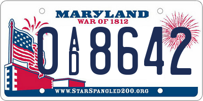 MD license plate 0AD8642