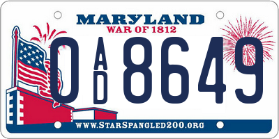 MD license plate 0AD8649