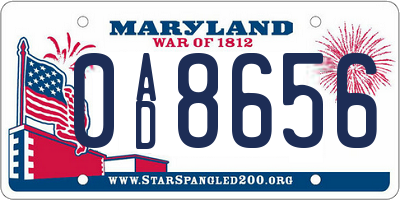 MD license plate 0AD8656