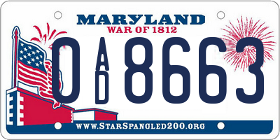 MD license plate 0AD8663