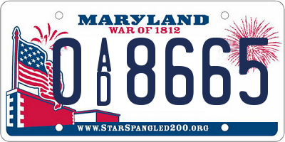 MD license plate 0AD8665