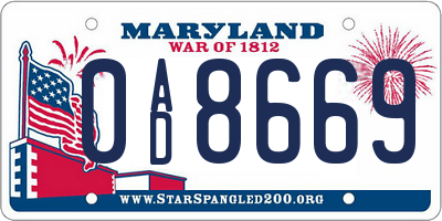 MD license plate 0AD8669