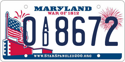 MD license plate 0AD8672