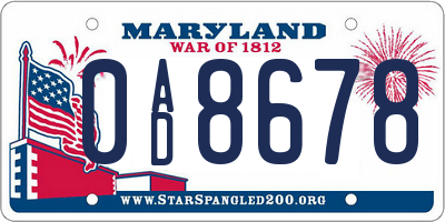 MD license plate 0AD8678