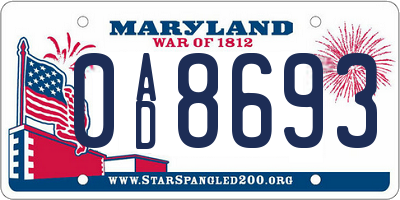 MD license plate 0AD8693