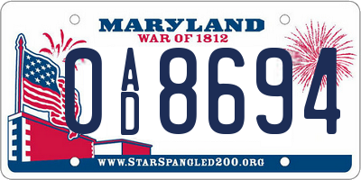 MD license plate 0AD8694