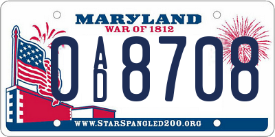 MD license plate 0AD8708