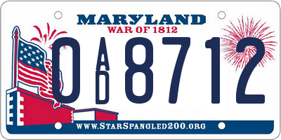 MD license plate 0AD8712
