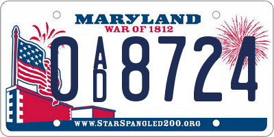 MD license plate 0AD8724