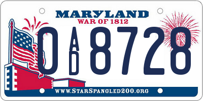 MD license plate 0AD8728