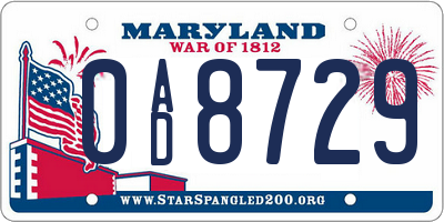 MD license plate 0AD8729
