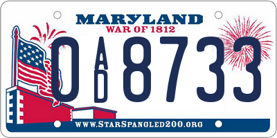 MD license plate 0AD8733