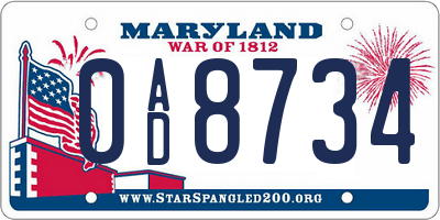 MD license plate 0AD8734