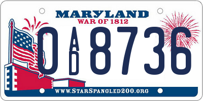 MD license plate 0AD8736