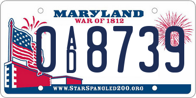 MD license plate 0AD8739