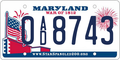 MD license plate 0AD8743
