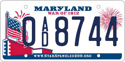 MD license plate 0AD8744