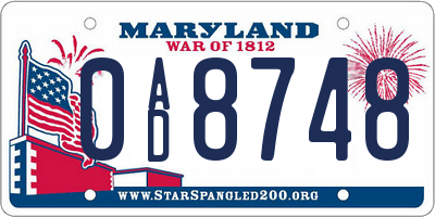 MD license plate 0AD8748
