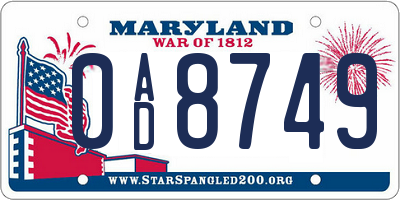 MD license plate 0AD8749