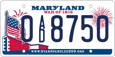 MD license plate 0AD8750