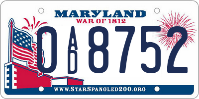 MD license plate 0AD8752