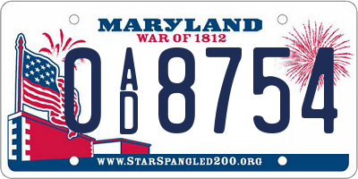 MD license plate 0AD8754