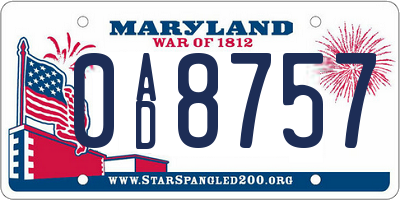 MD license plate 0AD8757