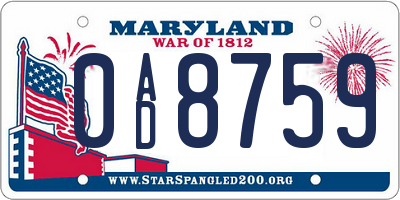 MD license plate 0AD8759