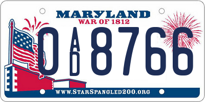 MD license plate 0AD8766