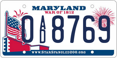 MD license plate 0AD8769