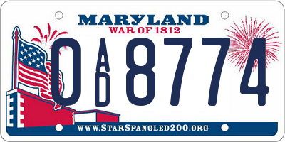MD license plate 0AD8774